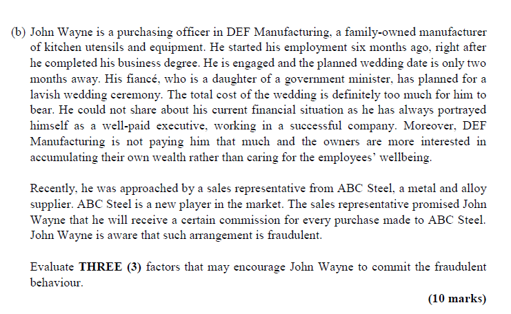  Please answer in Word format. (6) John Wayne is a purchasing