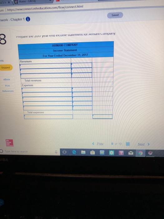 As of December 31, 201/, Armani Company's tinancial records show the tollowing