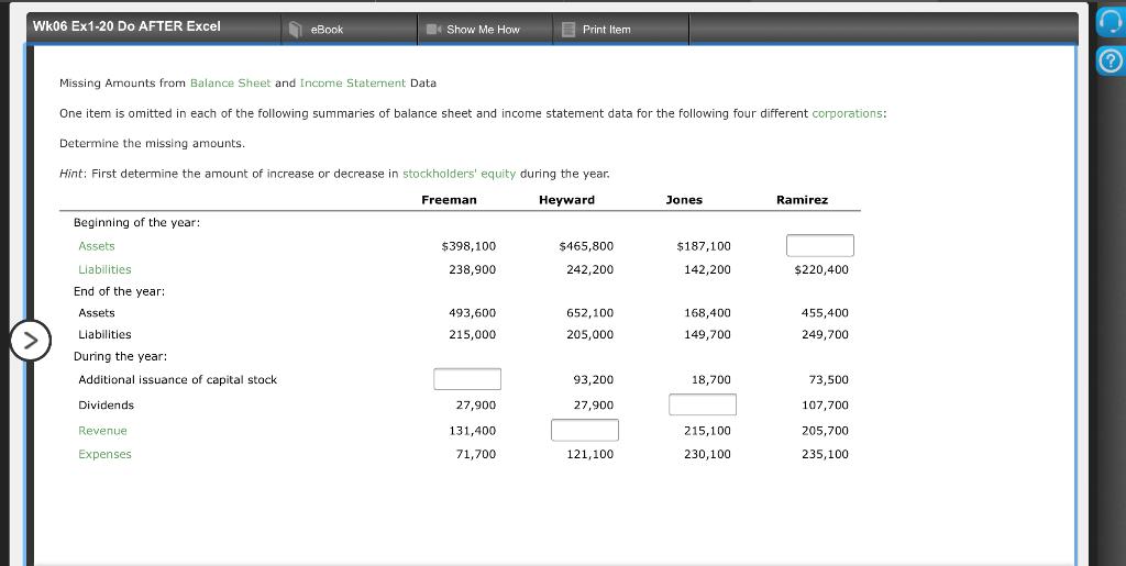 Need help Wk06 Ex1-20 Do AFTER Excel eBook 3 Show Me How