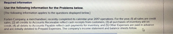  Required information Use the following information for the Problems below. (The