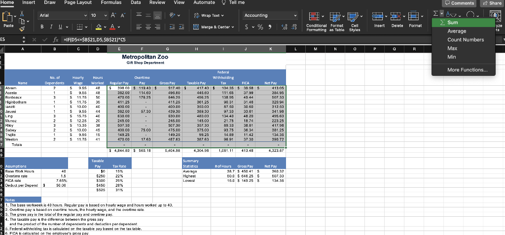 the total regular pay, overtime pay, gross pay, taxable pay, withholding tax,