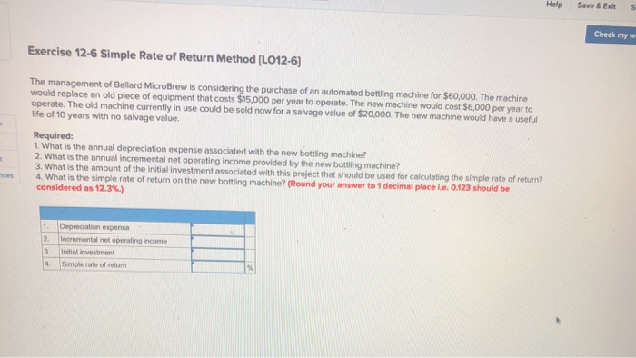  Help Save & Exits Check my w Exercise 12-6 Simple Rate
