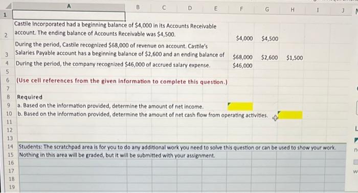  (Use cell references from the given information to complete this question.)