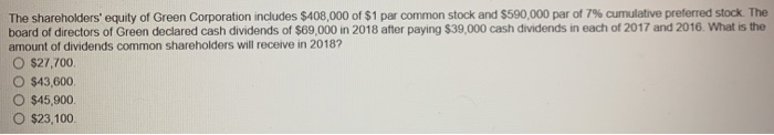 This question has two parts: A: B: The shareholders' equity of Green