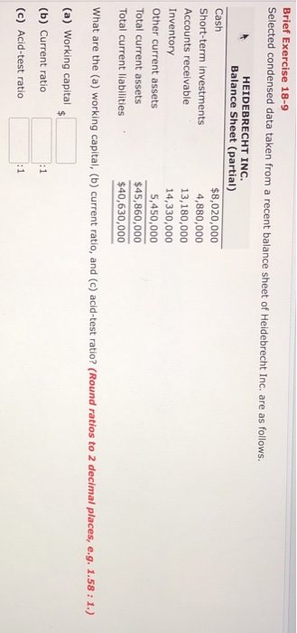 Brief Exercise 18-9 Selected condensed data taken from a recent balance