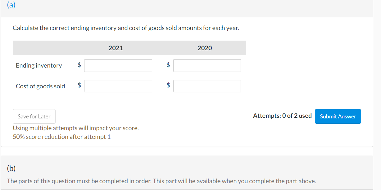 for its cost of goods sold and Inventory: Sheffield made two errors