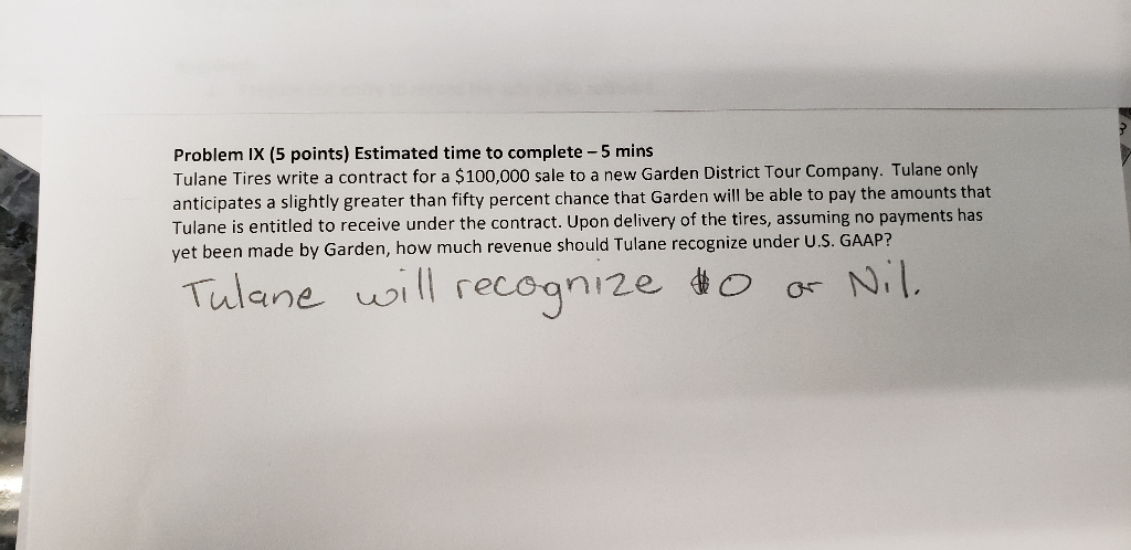  Problem IX (5 points) Estimated time to complete -5 mins Tulane