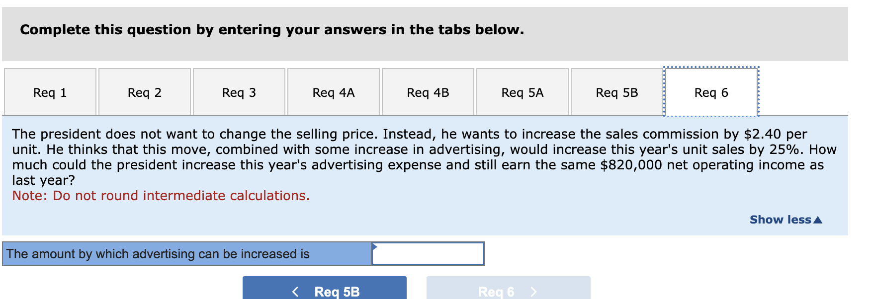 $61,000 increase in advertising, would increase this year's unit sales by 25%.