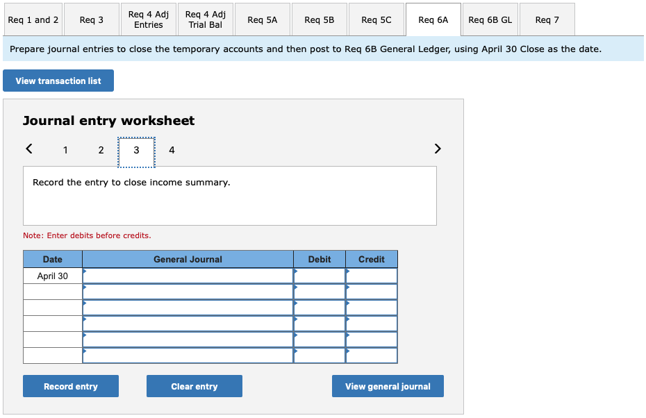 and then post to Req 6B General Ledger, using April 30 Close