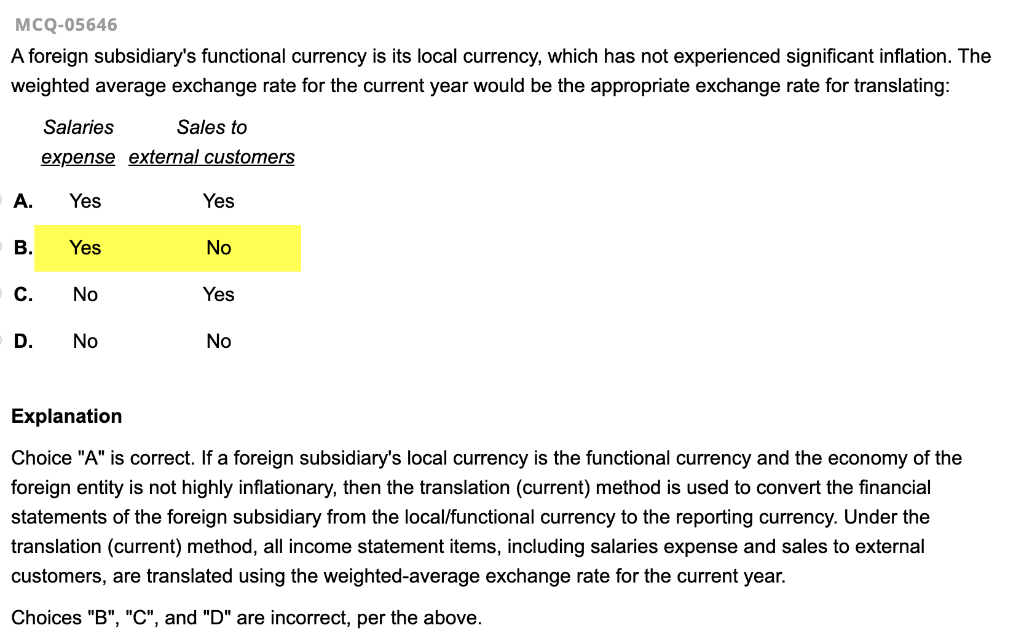Isn't revenue (sales) considered "average" under the current rate method? MCQ-05646