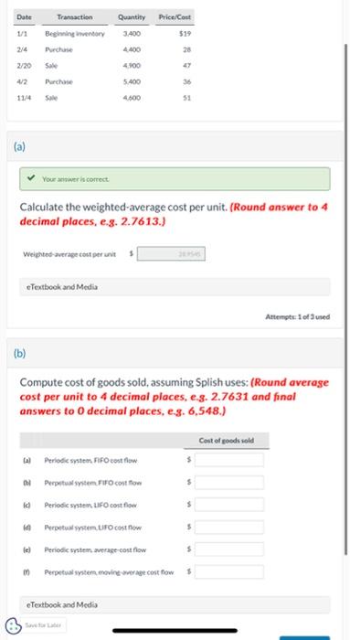 solve for part b please Calculate the weighted-average cost per unit. (Round