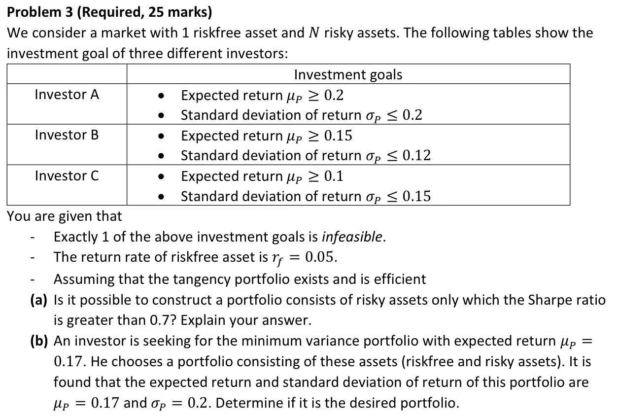  Problem 3 (Required, 25 marks) We consider a market with 1