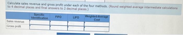at August 31, using the specific identification method. 2. Using FIFO, calculate