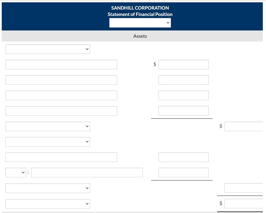 These financial statement items are for Sandhill Corporation at year end, July