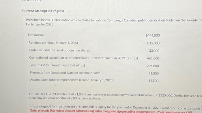  Current Attempt in Progress Presented below is information which relates to