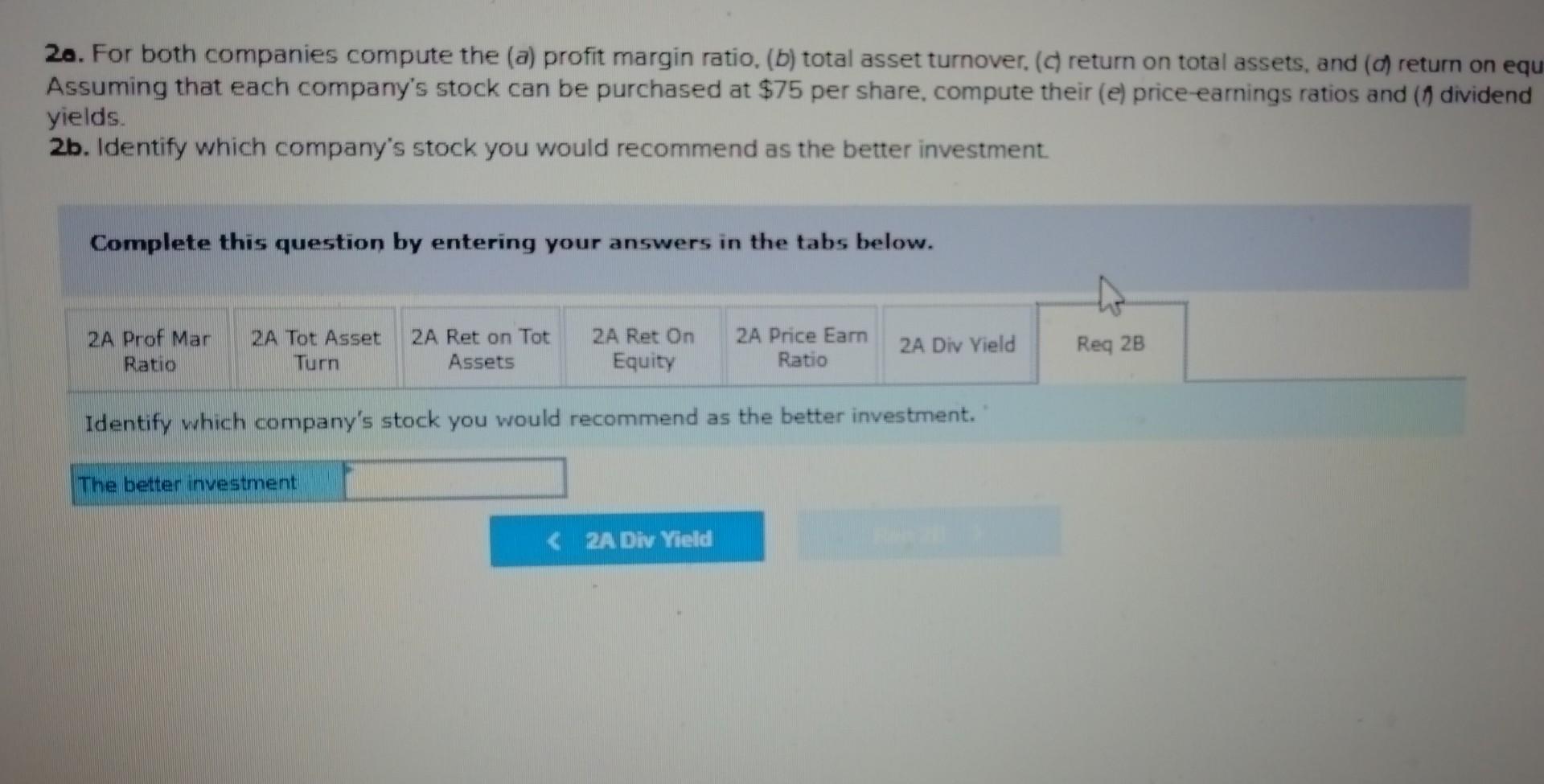 (d) return on equity. Assuming that each company's stock can be purchased