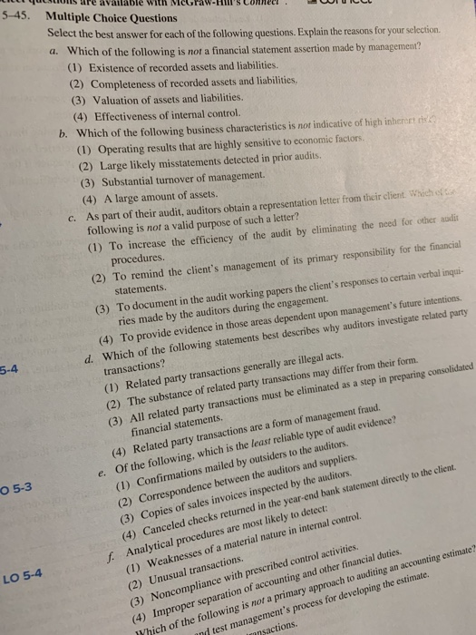  5-45. Multiple Choice Questions Select the best answer for each of