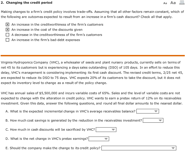  2. Changing the credit period Aa Aa Making changes to a