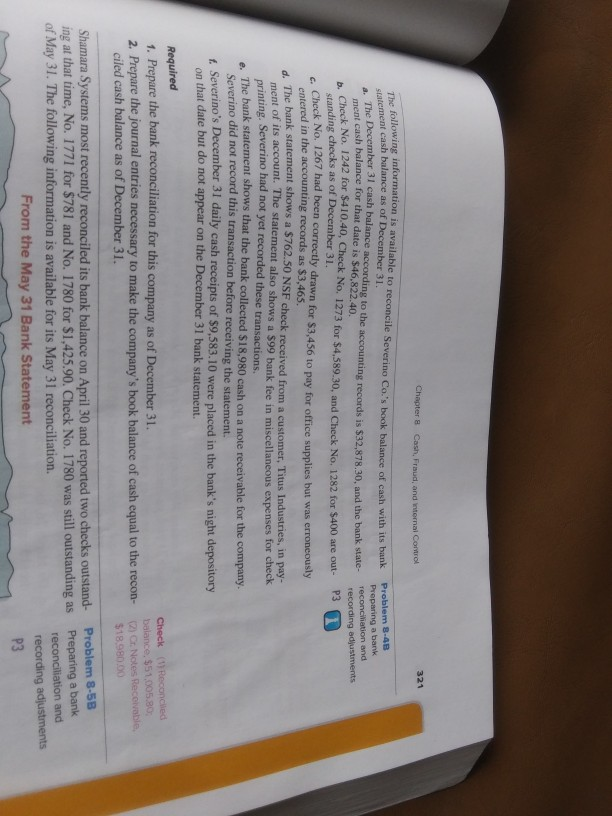 Problem 8-4B Chapter 8 Cash Fraud, and internal Control 321 The following