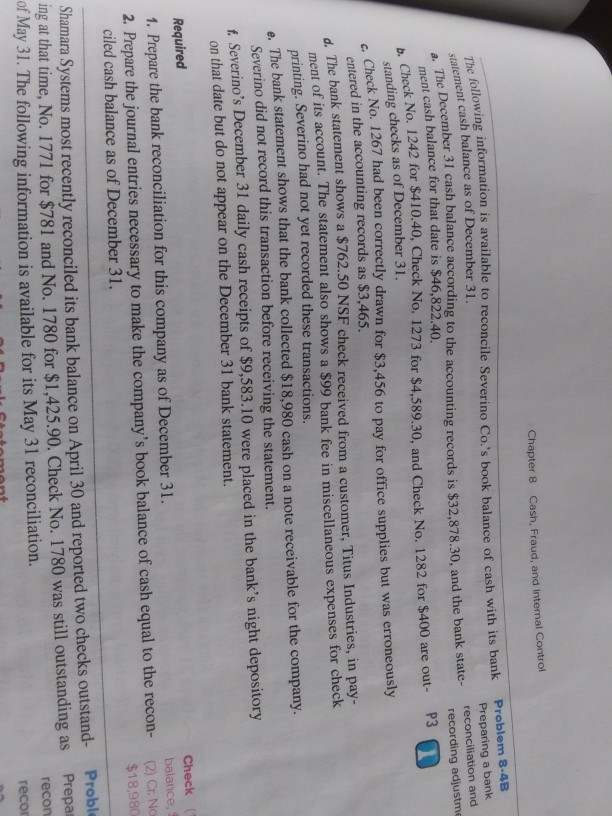 information is available to reconcile Severino Co.'s book balance of cash with