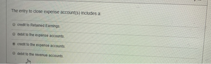 equity. True False The entry to close expense account(s) includes a: credit