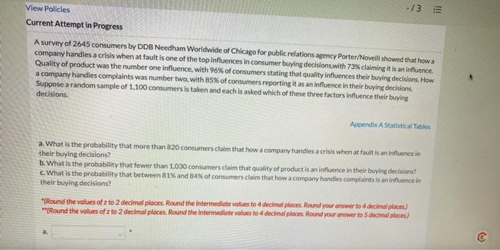  13 E View Policies Current Attempt in Progress A survey of