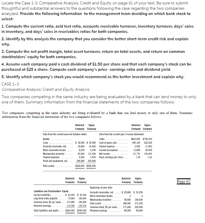  Locate the Case 1-3: Comparative Analysis, Credit and Equity on page