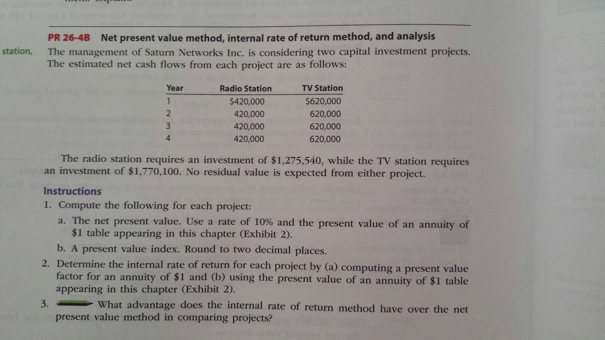  net present value method, internal rate of return method, and analysis