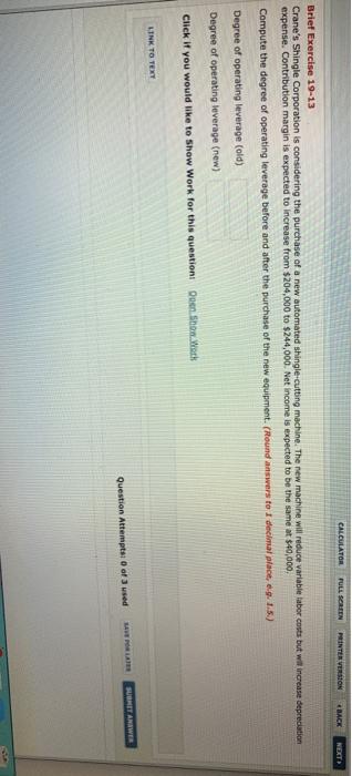  CALCULATOR FULL SCREEN PRINTER VERSION BACK NOUT. Brief Exercise 19-13 Crane's
