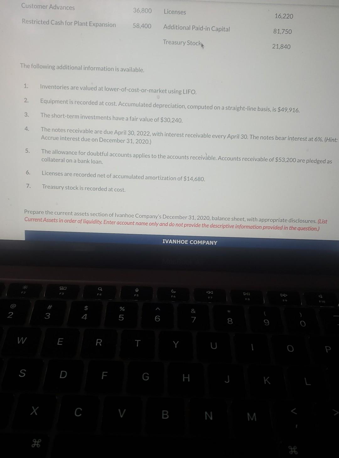 Company at December 31, 2020. The following additional information is available. 1.
