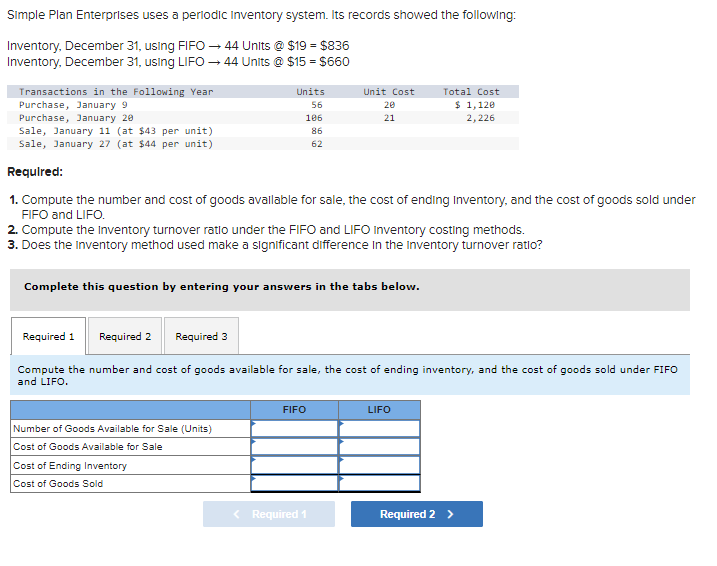  Simple Plan Enterprises uses a perlodic Inventory system. Its records showed