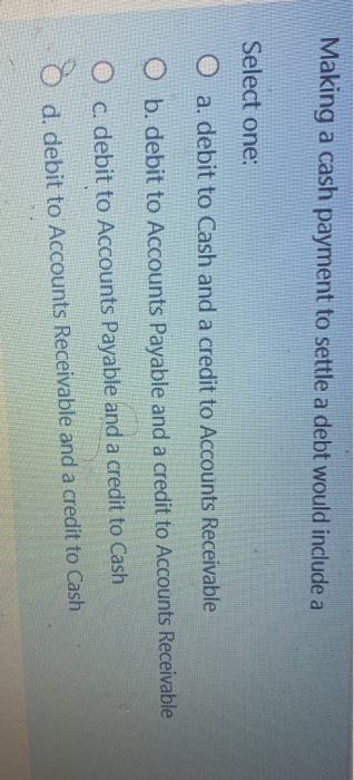  Making a cash payment to settle a debt would include a