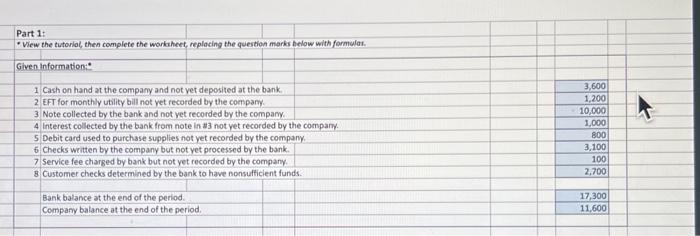 in cells that contain question marks (only use formulas). After entering formulas