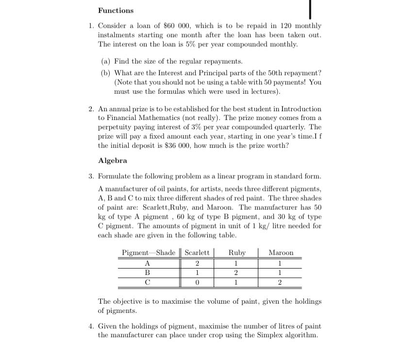  Pls answer 3rd and 4th Functions 1. Consider a loan of