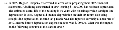  6. In 2025, Regner Company discovered an error while preparing their