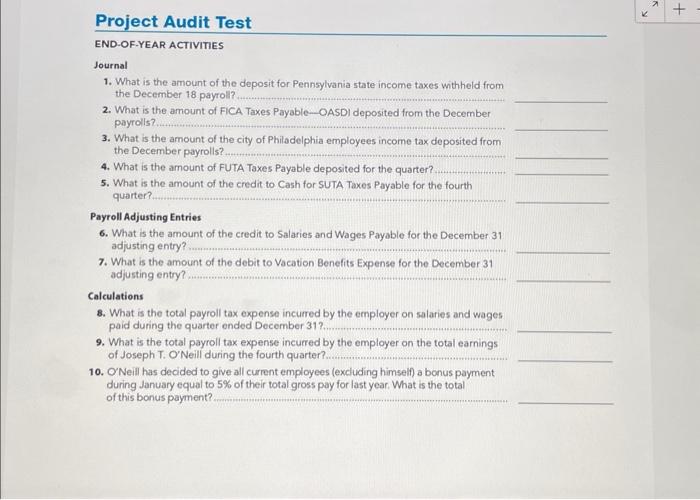 please solve Project Audit Test END-OF-YEAR ACTIVITIES Journal 1. What is the