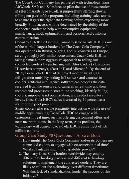 from loT The Coca-Cola Company leads a worldwide franchise system built on