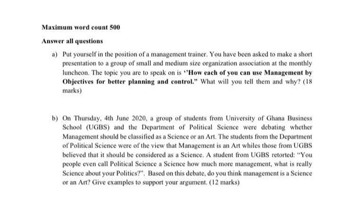  Maximum word count 500 Answer all questions a) Put yourself in