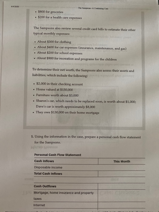 NAME DATE MyLab Finance The Sampsons realize that the first step toward