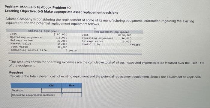  Problem: Module 6 Textbook Problem 10 Learning Objective: 6-5 Make appropriate