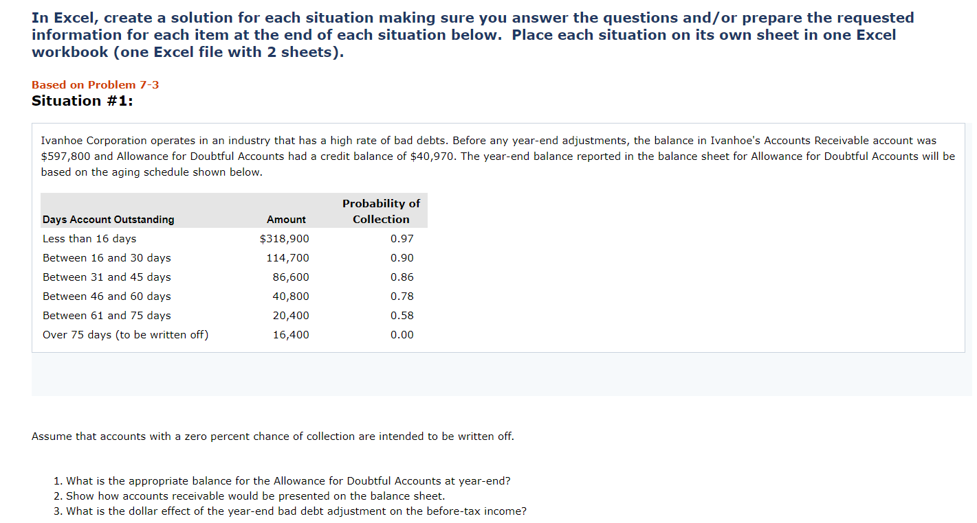  ***PLEASE CREATE 2 DIFFERENT EXCEL SHEETS (1 FOR EACH PROBLEM). PLEASE