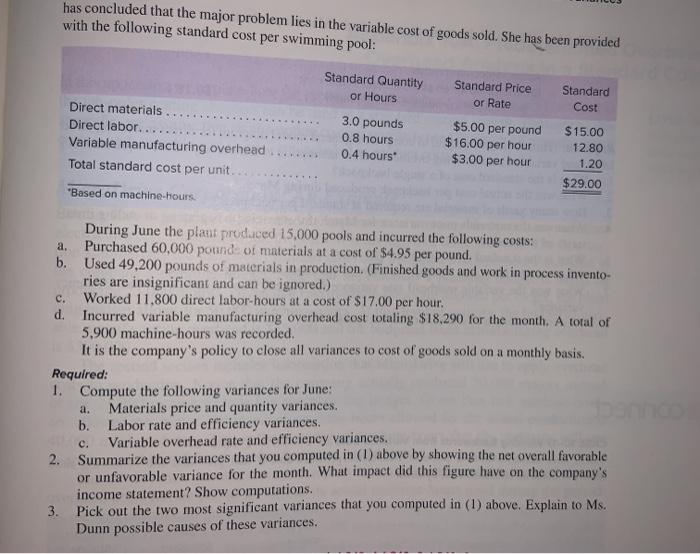 manufactures a plastic swimming pool at its Westwood Plant. The plant has