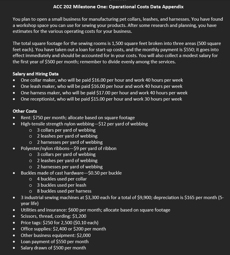 please fill in blanks from operational costs data appendix to cost classification