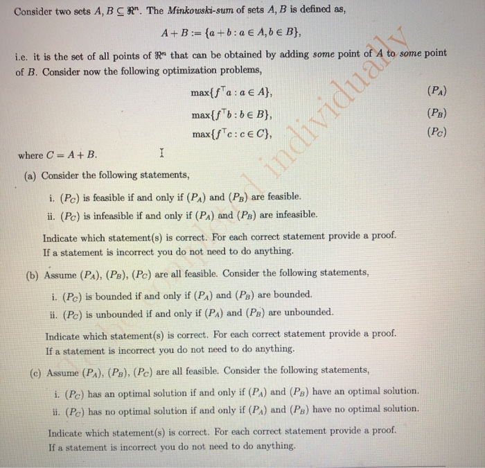  re individual Consider two sets A, B C#". The Minkowski-sum of