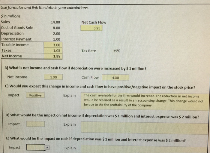  Use formulas and link the data in your calculations. What is