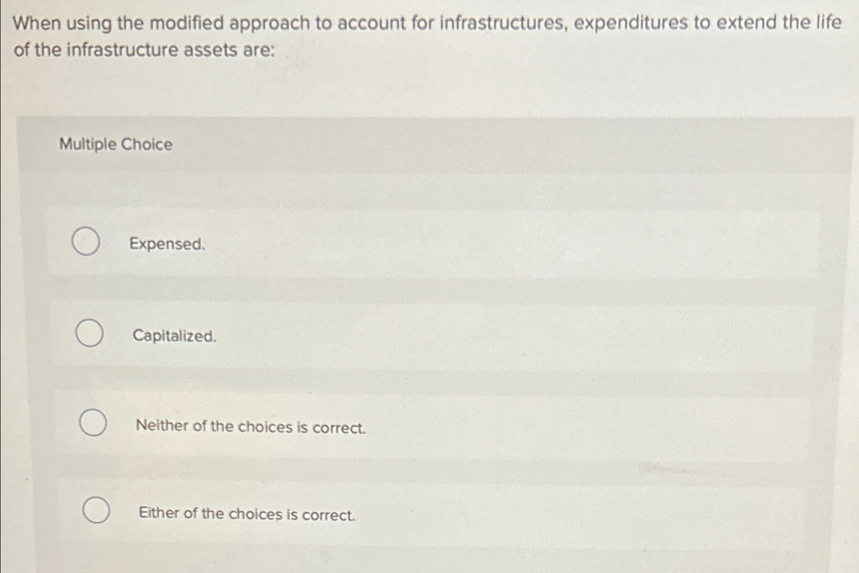  When using the modified approach to account for infrastructures, expenditures to