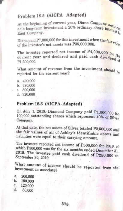  Answer and show your solution Problem 18-5 (AICPA Adapted) At the