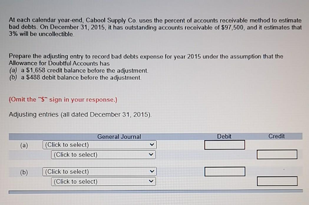 answer this question please Al each calendar year-end, Cabool Supply Co