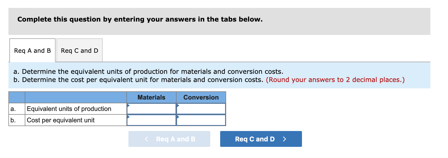 The following data concern the operations of the company's first processing department