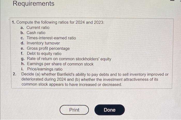 1. Market price of Banfield's common stock: $85.12 at December 31,2024 ,